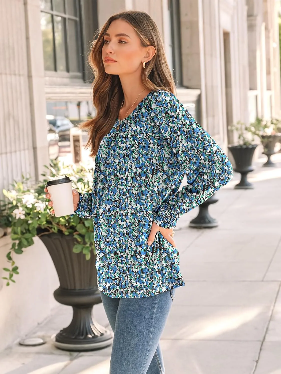 AUTOMET Long Sleeve Shirts Womens Pleated Business Casual Blouses with Smocked Cuffs