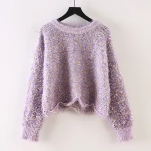 Autumn Colorful Sweater Women Pullover round Neck Wave Hem Sweater Thick Soft Glutinous Waterproof Marten Top