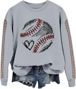 Baseball Mom Sweatshirt for Womens 2025 Graphic Long Sleeve Shirts Softball Crewneck Mama Baseball Jersey Pullover