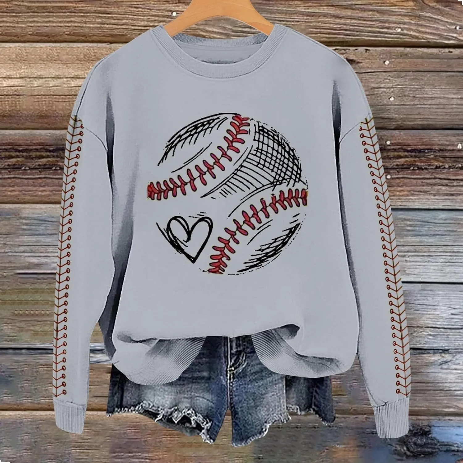 Baseball Mom Sweatshirt for Womens 2025 Graphic Long Sleeve Shirts Softball Crewneck Mama Baseball Jersey Pullover