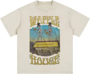 Bellelement Waffle House Vintage Acid Wash T-Shirt Hip Hop Tee Tops