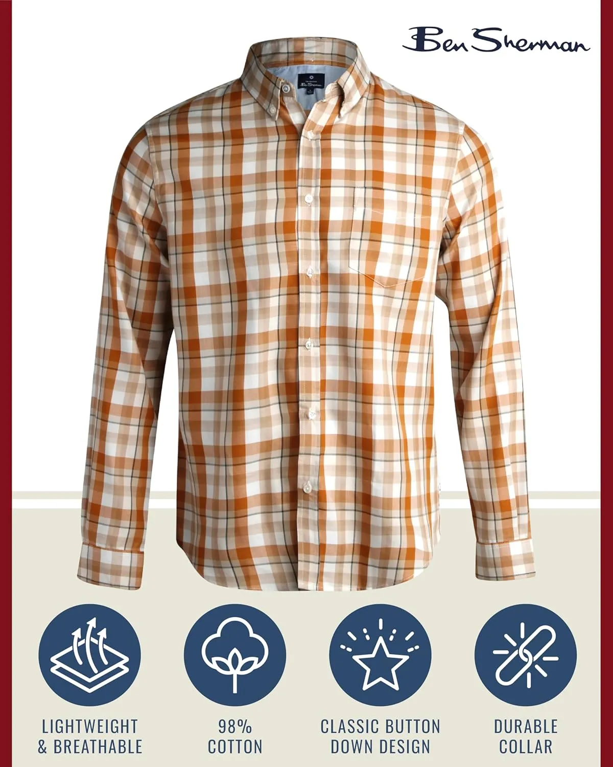Ben Sherman Men's Button Down Shirt - Regular Fit Long Sleeve Button Down Shirt - Casual Dress Shirt for Men (S-XL)