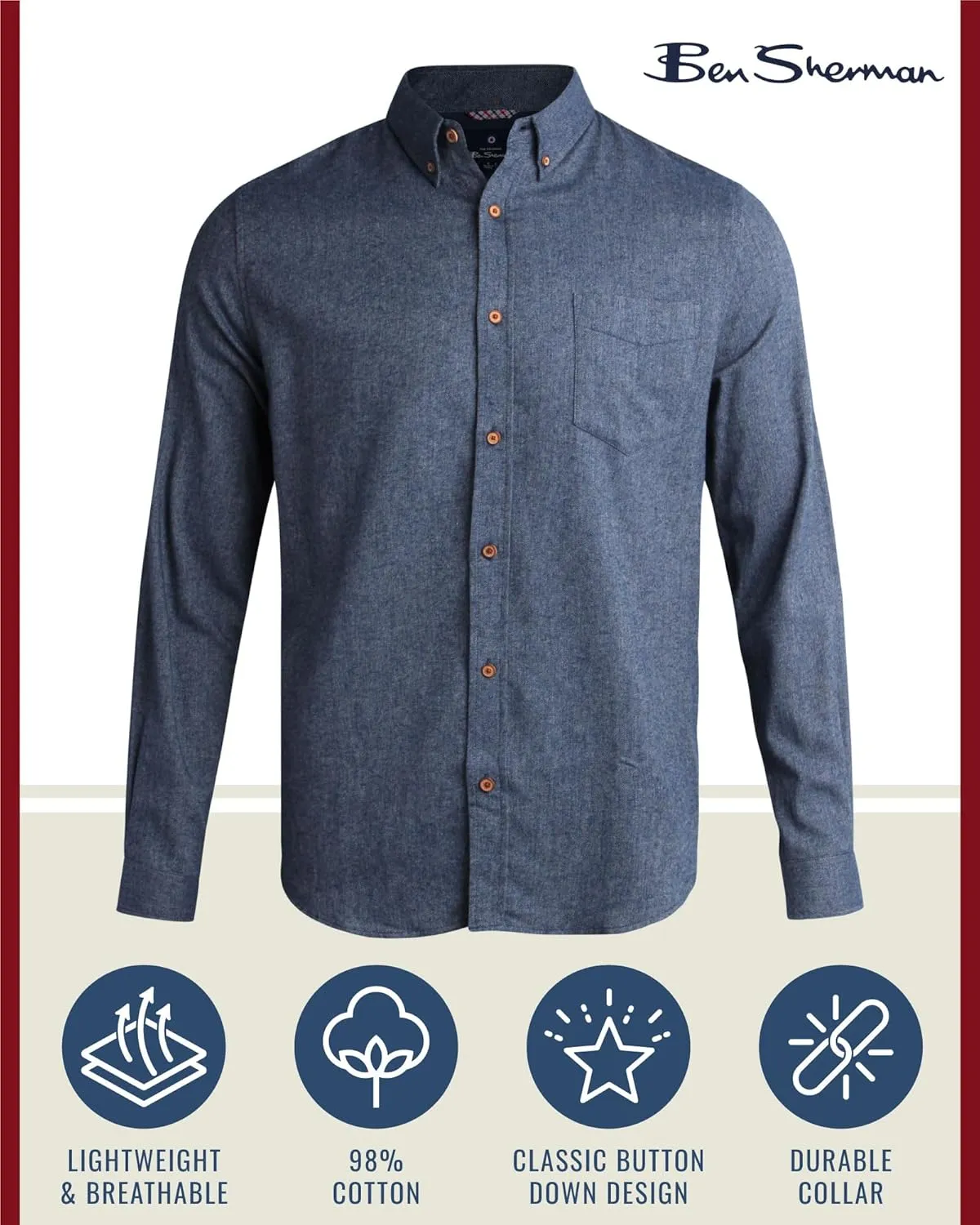 Ben Sherman Men's Button Down Shirt - Regular Fit Long Sleeve Button Down Shirt - Casual Dress Shirt for Men (S-XL)