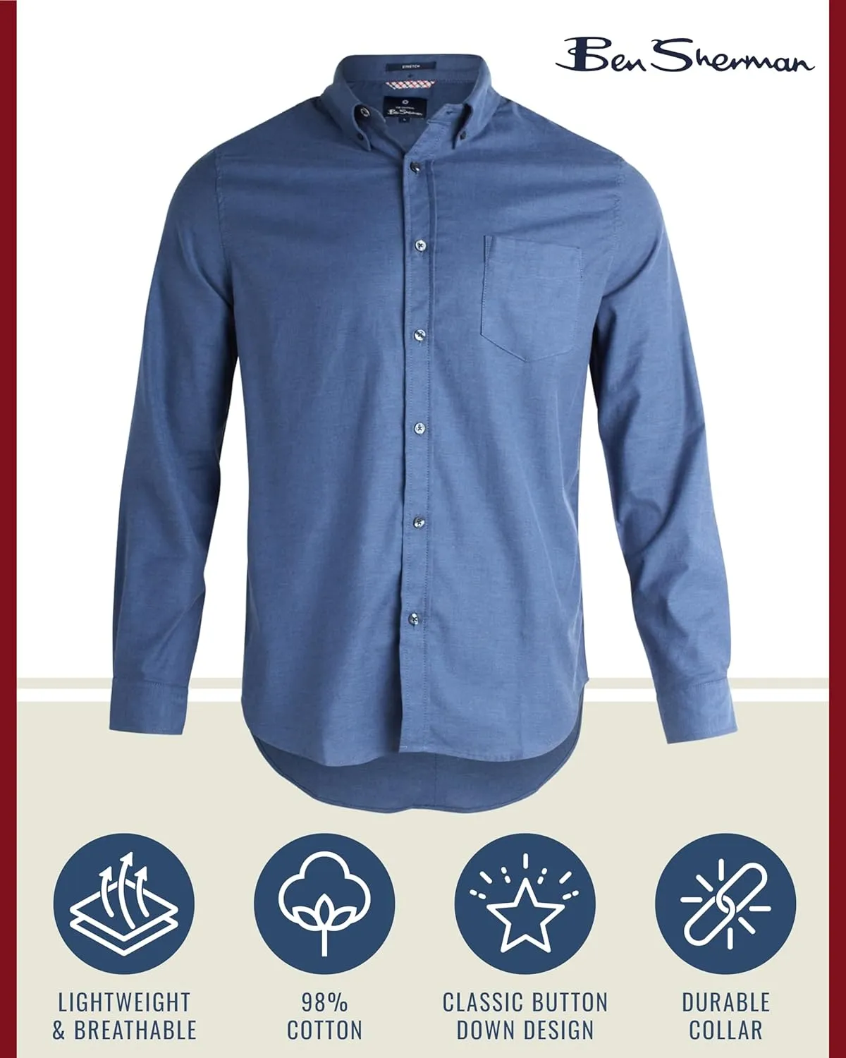 Ben Sherman Men's Button Down Shirt - Regular Fit Long Sleeve Button Down Shirt - Casual Dress Shirt for Men (S-XL)