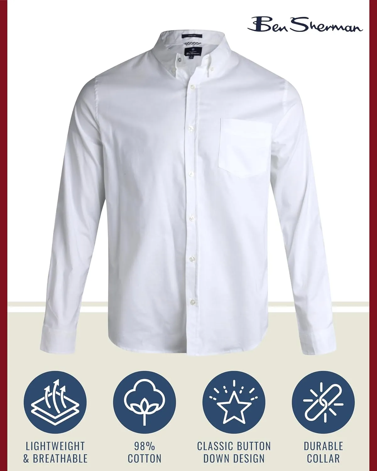 Ben Sherman Men's Button Down Shirt - Regular Fit Long Sleeve Button Down Shirt - Casual Dress Shirt for Men (S-XL)