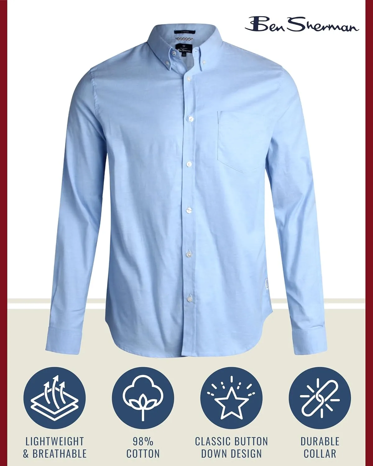 Ben Sherman Men's Button Down Shirt - Regular Fit Long Sleeve Button Down Shirt - Casual Dress Shirt for Men (S-XL)