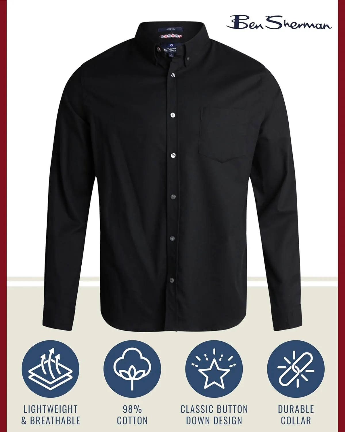 Ben Sherman Men's Button Down Shirt - Regular Fit Long Sleeve Button Down Shirt - Casual Dress Shirt for Men (S-XL)
