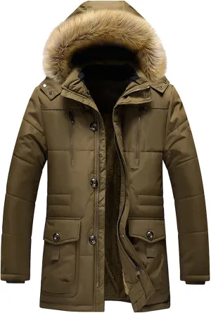 BIFUTON Puffer Jacket Men,Men's Down Jackets & Parkas Fashion Warm Sherpa Fleece Lined Winter Ski Jacket with Detachable Hood