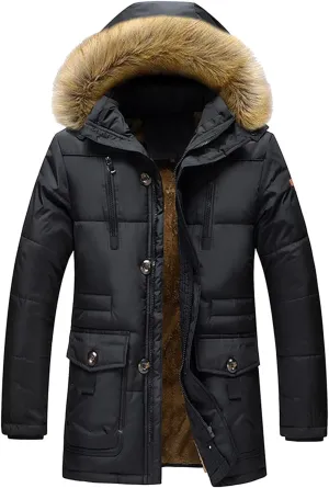 BIFUTON Puffer Jacket Men,Men's Down Jackets & Parkas Fashion Warm Sherpa Fleece Lined Winter Ski Jacket with Detachable Hood