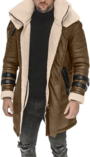 BIFUTON Winter Coats for Men,Men's Shearling Leather Coat Faux Suede Sherpa Lined Winter Thicken Warm Hooded Sheepskin Jacket