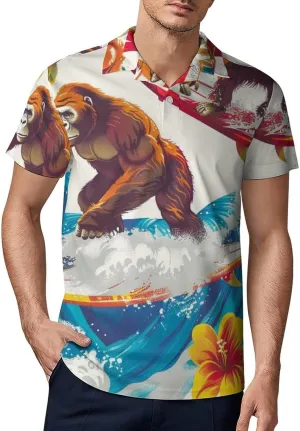 Blue Yellow Floral Rose Pattern Men's Short Sleeve Classic Fit Performance Moisture Wicking Polo (Available in Big & Tall)