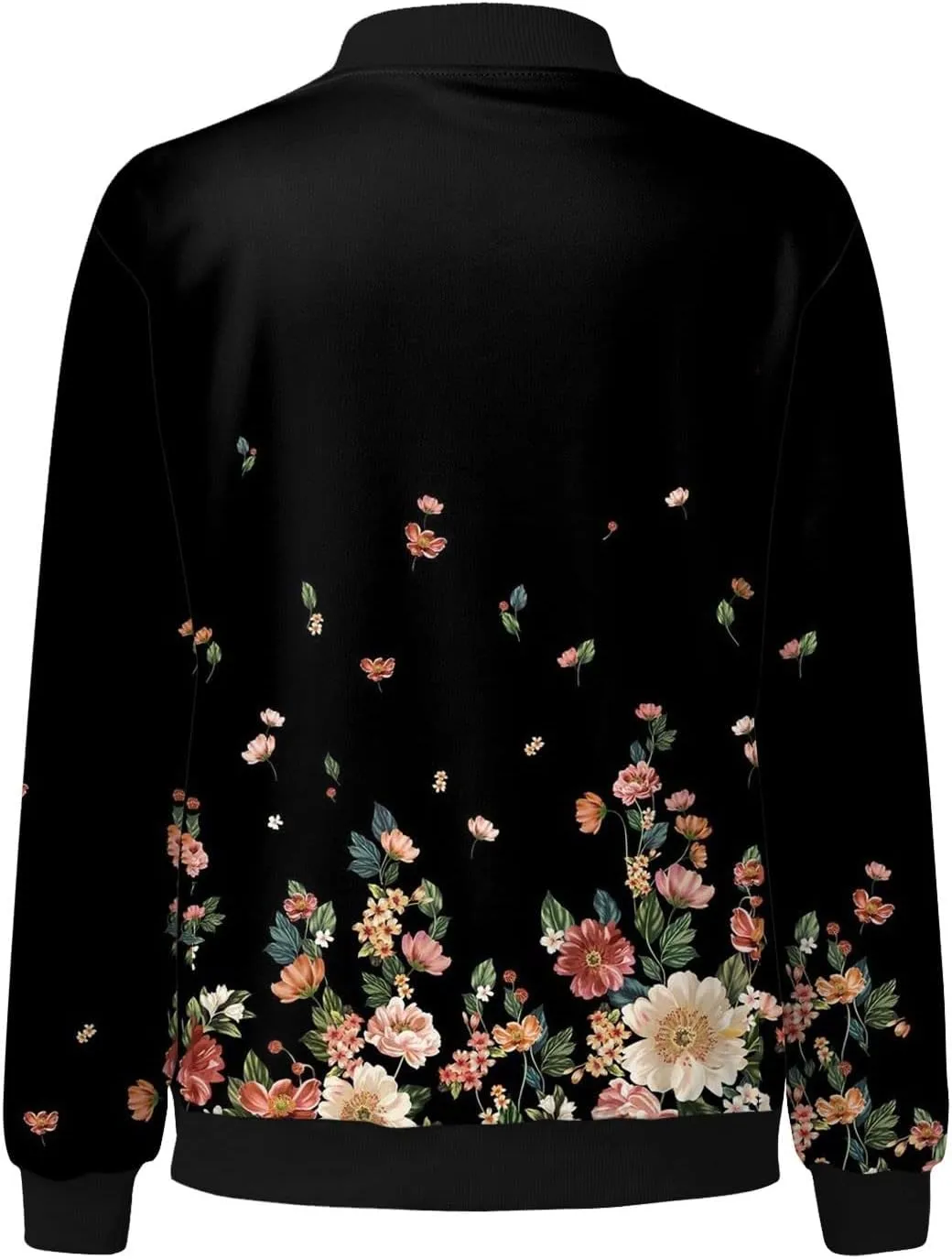 Bomber Jacket Women 2024 Trendy Causal Floral Zip Up Coat Long Sleeve Stand Collar Fall Jackets Lightweight Outerwear