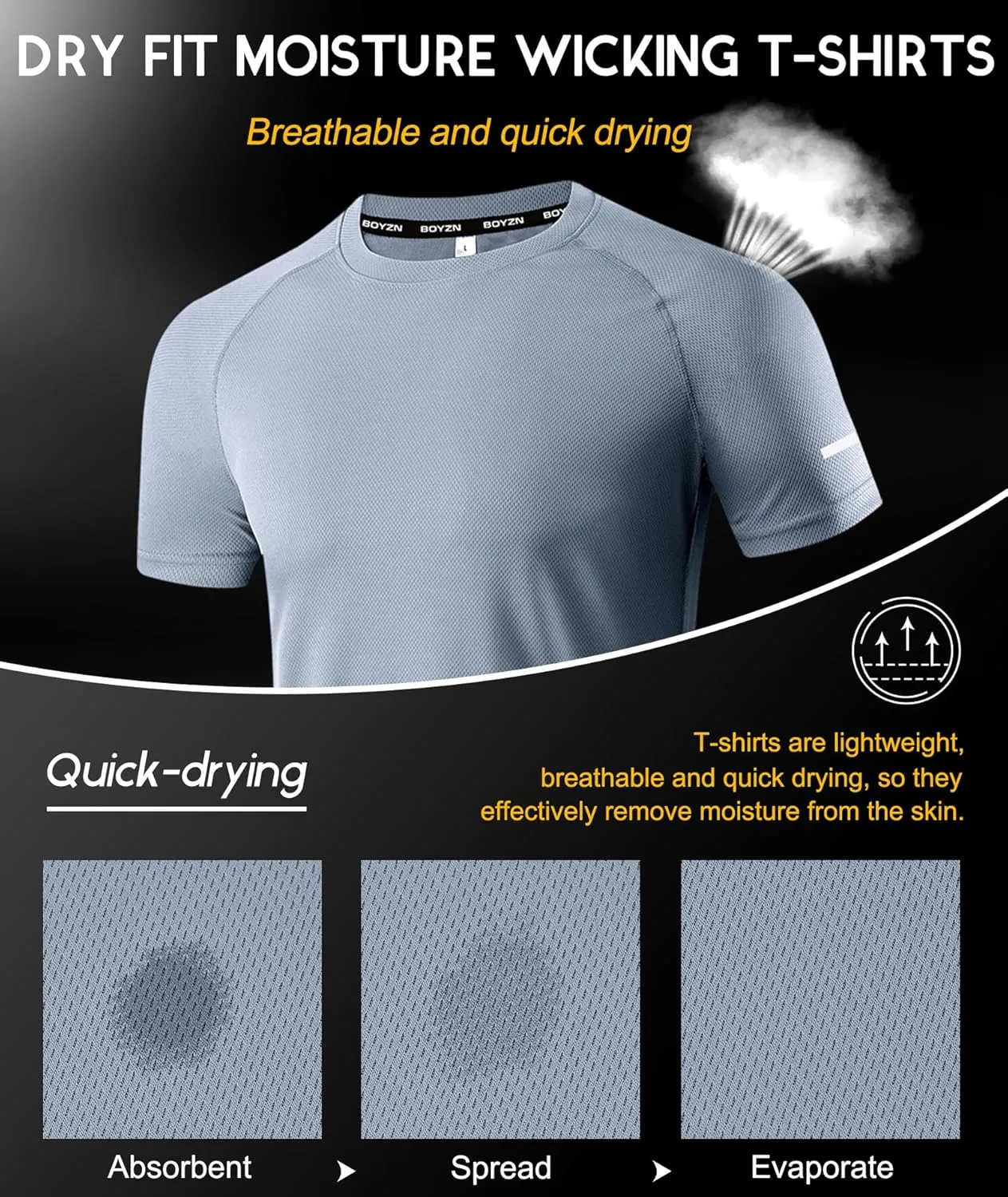 Boyzn 1 or 3 Pack Men's Workout Running Shirts, Dry Fit Moisture Wicking T-Shirts, Sports Gym Athletic Short Sleeve Shirts