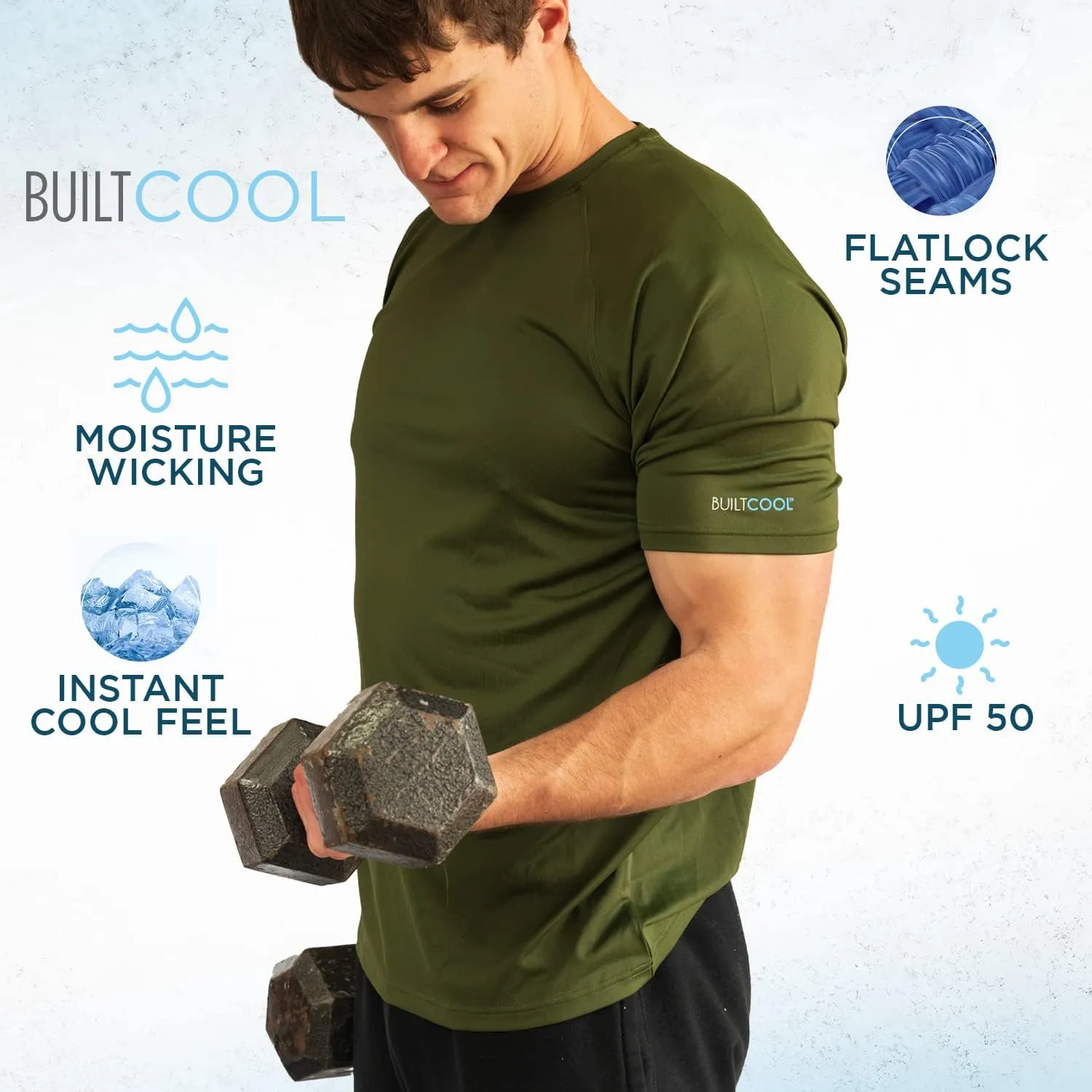 BUILTCOOL Mens Crew Neck Raglan Shirt  Quick Dry Shirts for Men, Instant Cooling Moisture Wicking, UPF 50 Sun Protection