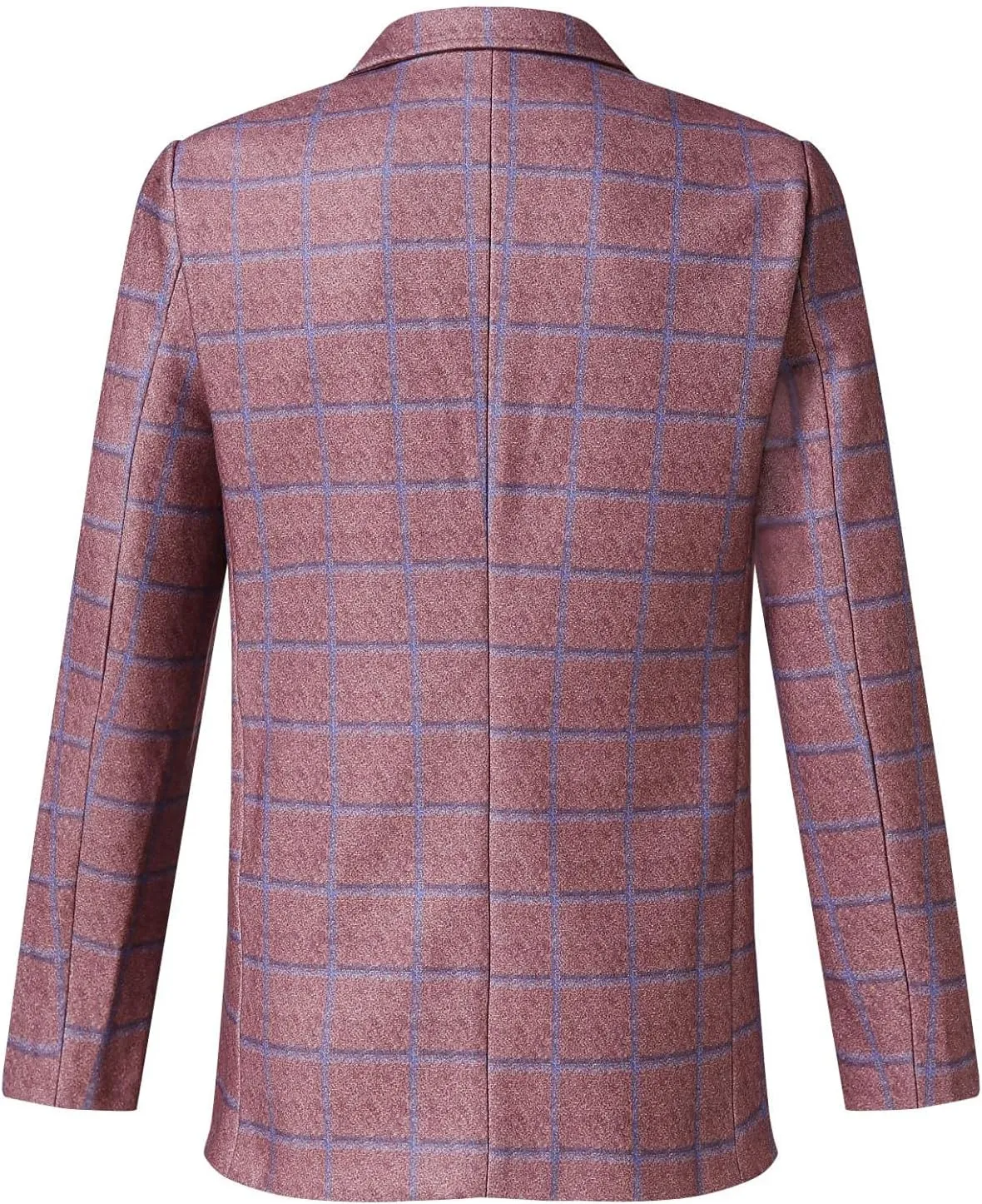 Burband Mens Stylish Plaid Slim Fit Blazer Jackets Notched Lapel Single Breasted Wedding Pink Dress Blazers Sport Coats