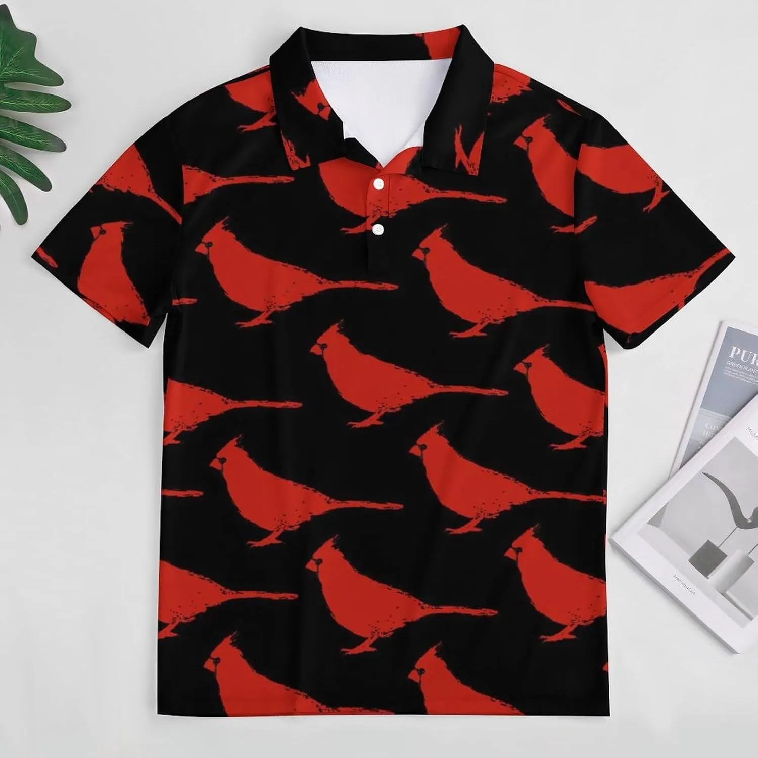 Cardinal Birds Pattern Women's Sport Shirt Short Sleeve Golf T-Shirt Tennis Quick Dry Casual Tops Print Work Shirt