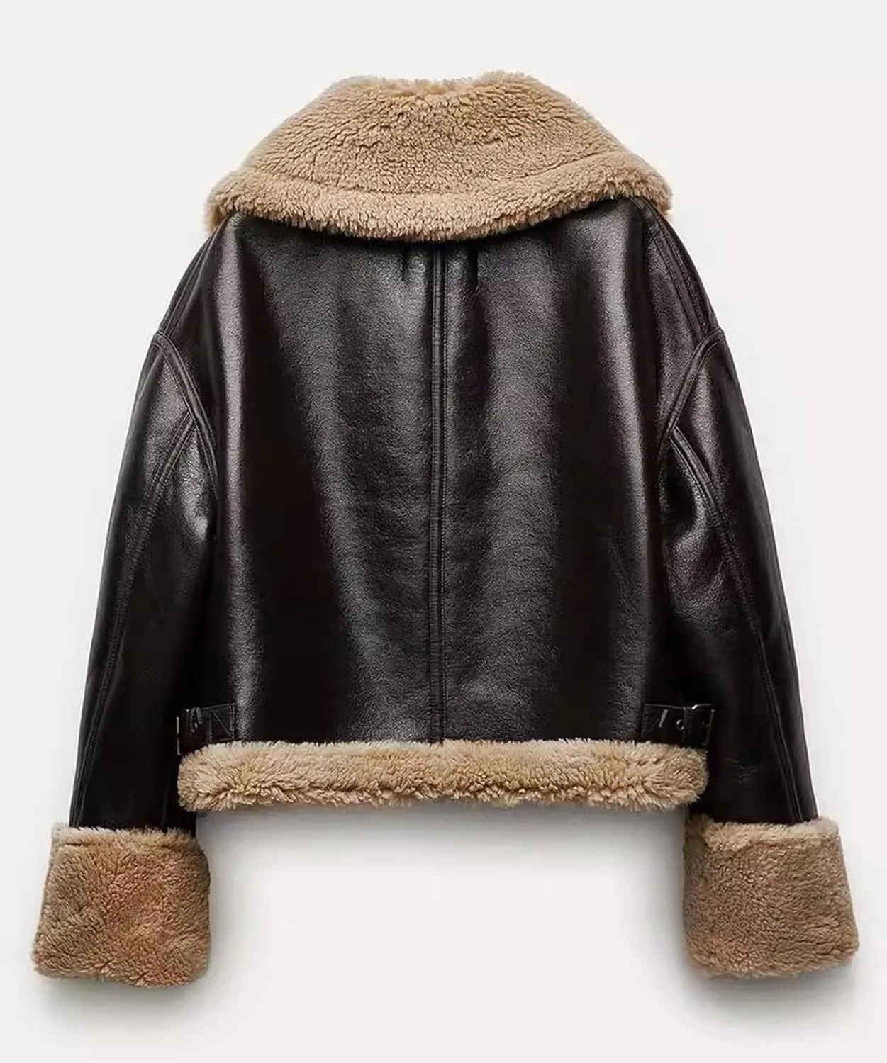 CHARTOU Women Faux Leather Jacket Faux Fur Bomber Jacket Winter Warm Sherpa Jacket Coat Moto Biker Jacket