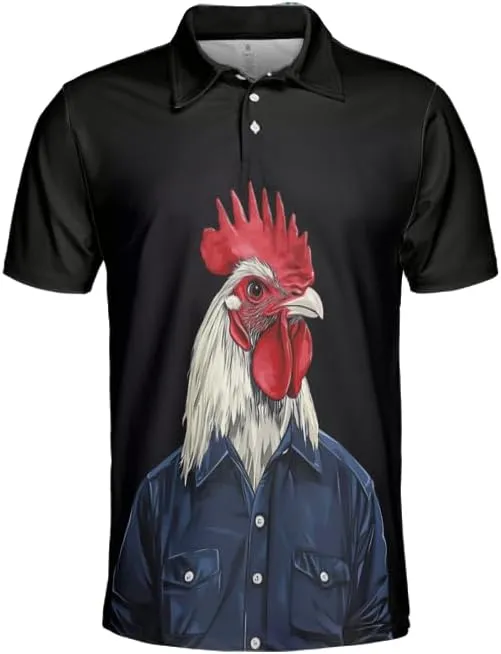 Chicken Polo Shirts for Men - Chicken Lover Stylish Mens Goft Shirt Casual Short Sleeve Button Down Outfit Set 32