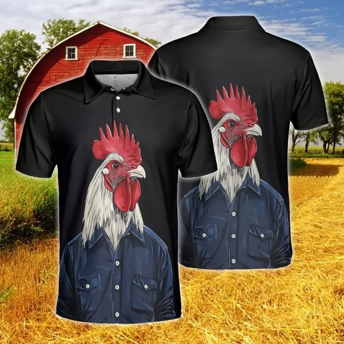 Chicken Polo Shirts for Men - Chicken Lover Stylish Mens Goft Shirt Casual Short Sleeve Button Down Outfit Set 32