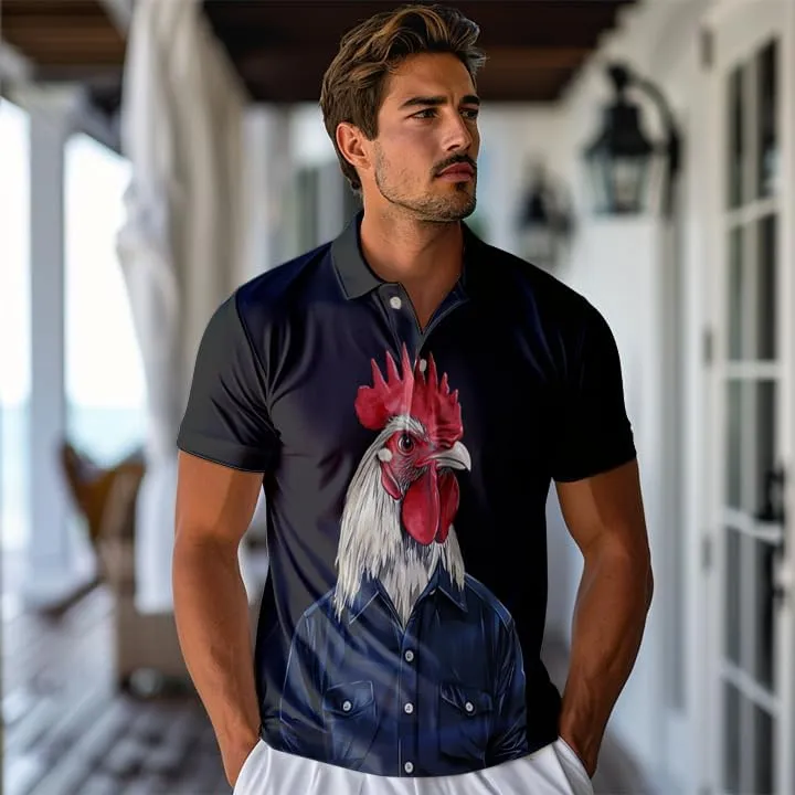 Chicken Polo Shirts for Men - Chicken Lover Stylish Mens Goft Shirt Casual Short Sleeve Button Down Outfit Set 32