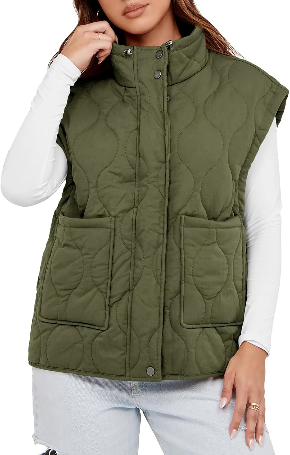 Cicy Bell Womens Quilted Puffer Vest Stand Collar Zip Up Winter Lightweight Padded Gilet Outerwear