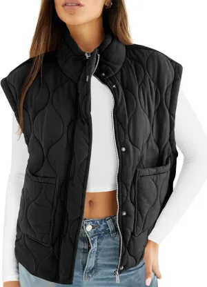 Cicy Bell Womens Quilted Puffer Vest Stand Collar Zip Up Winter Lightweight Padded Gilet Outerwear