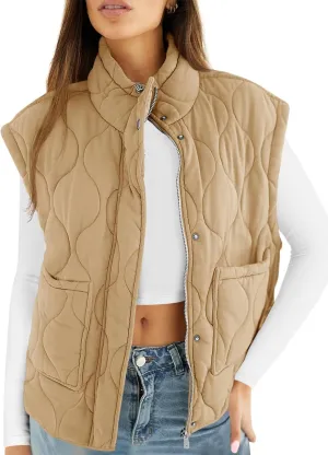 Cicy Bell Womens Quilted Puffer Vest Stand Collar Zip Up Winter Lightweight Padded Gilet Outerwear