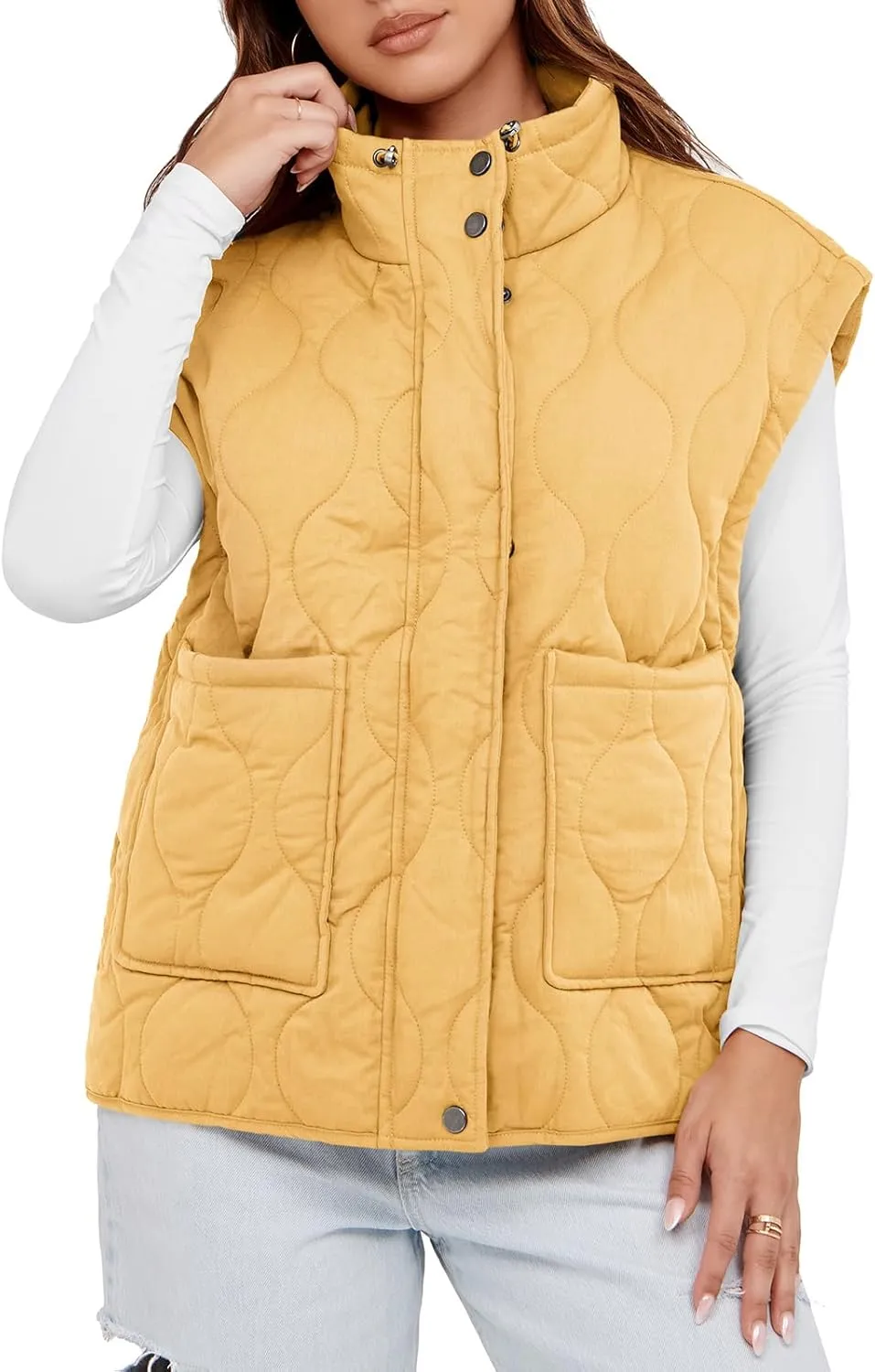 Cicy Bell Womens Quilted Puffer Vest Stand Collar Zip Up Winter Lightweight Padded Gilet Outerwear