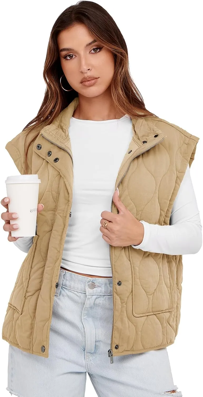 Cicy Bell Womens Quilted Puffer Vest Stand Collar Zip Up Winter Lightweight Padded Gilet Outerwear