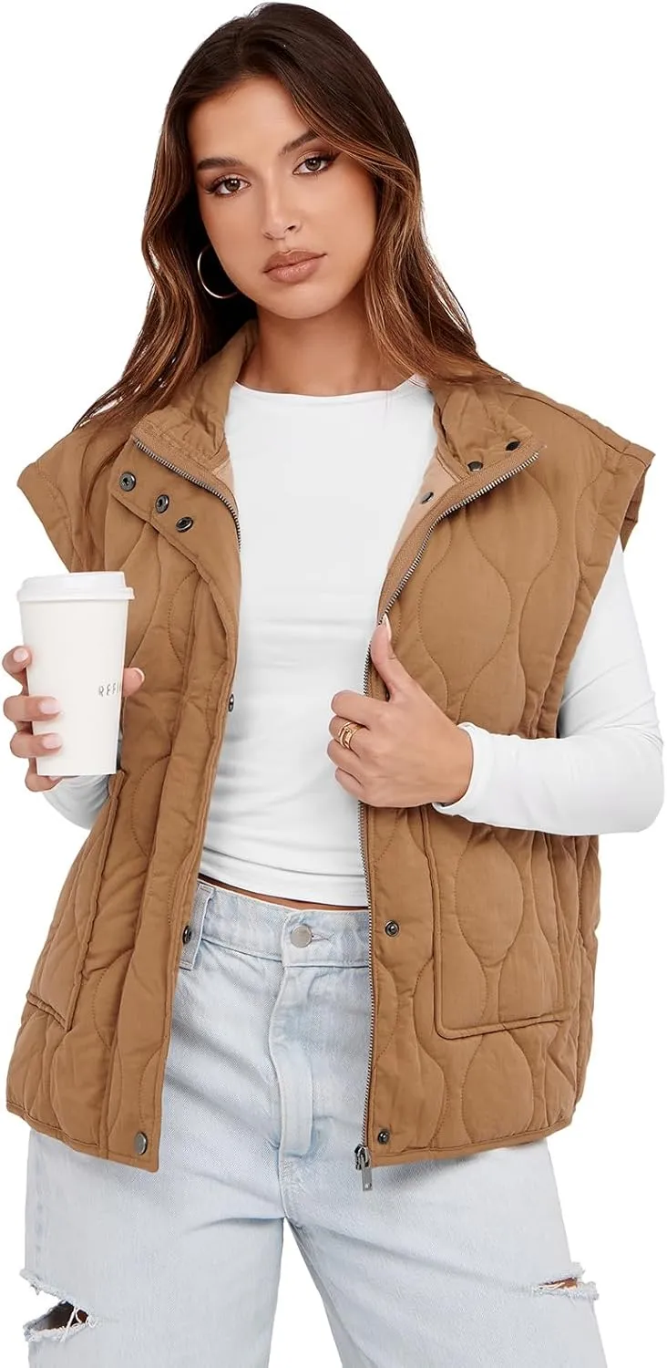 Cicy Bell Womens Quilted Puffer Vest Stand Collar Zip Up Winter Lightweight Padded Gilet Outerwear