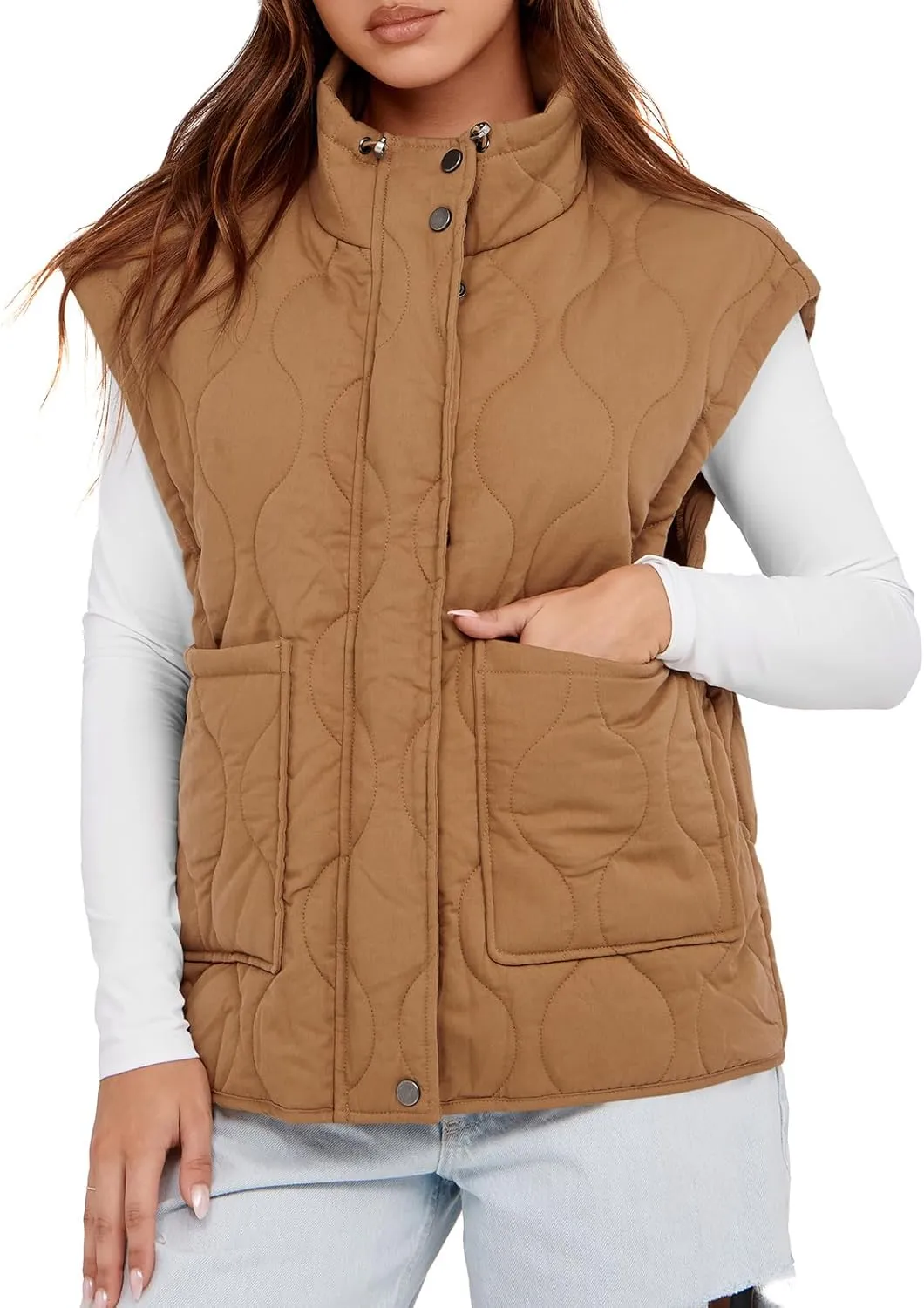 Cicy Bell Womens Quilted Puffer Vest Stand Collar Zip Up Winter Lightweight Padded Gilet Outerwear