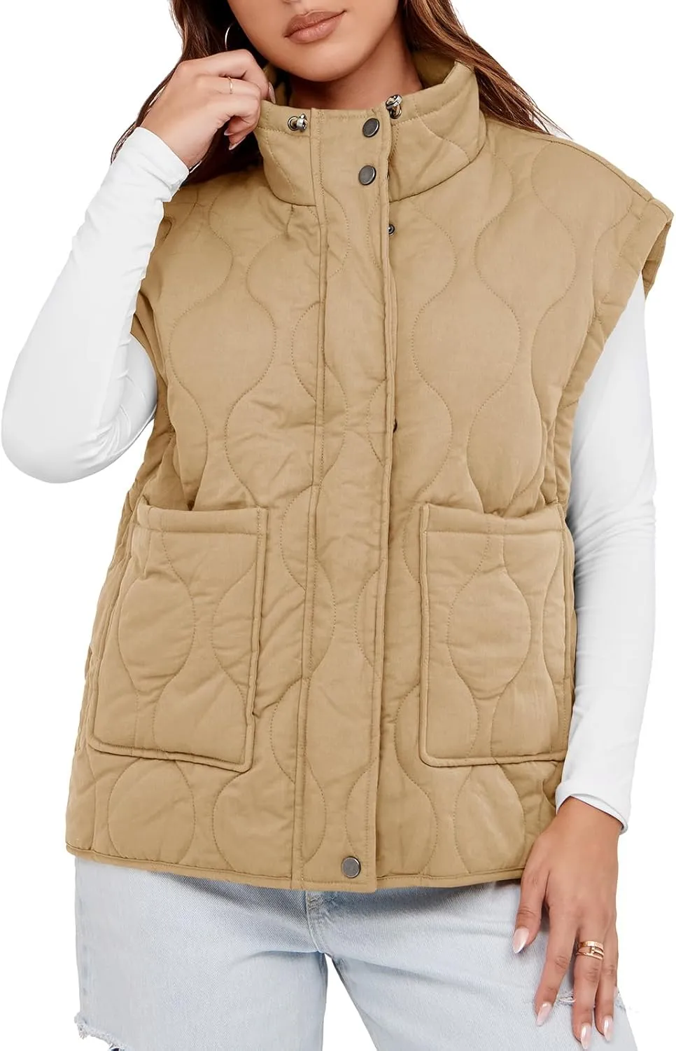Cicy Bell Womens Quilted Puffer Vest Stand Collar Zip Up Winter Lightweight Padded Gilet Outerwear