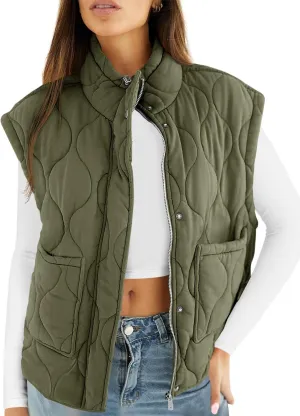 Cicy Bell Womens Quilted Puffer Vest Stand Collar Zip Up Winter Lightweight Padded Gilet Outerwear