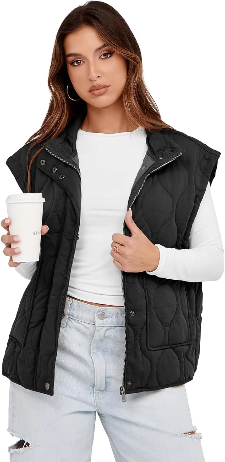 Cicy Bell Womens Quilted Puffer Vest Stand Collar Zip Up Winter Lightweight Padded Gilet Outerwear