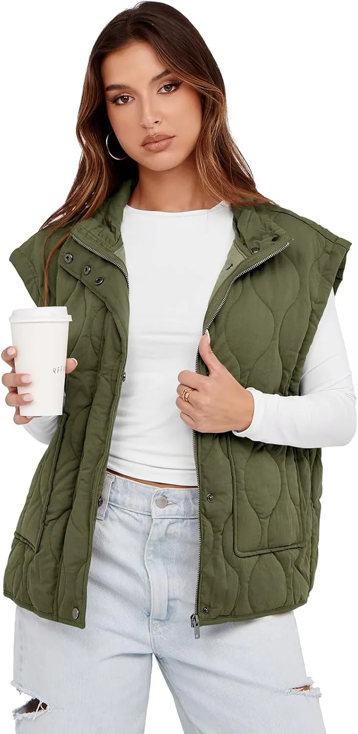 Cicy Bell Womens Quilted Puffer Vest Stand Collar Zip Up Winter Lightweight Padded Gilet Outerwear