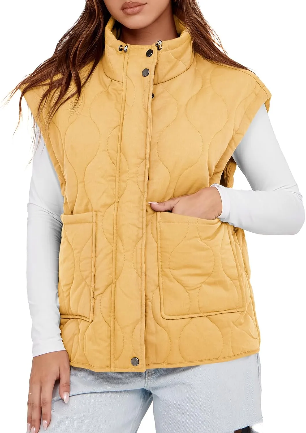 Cicy Bell Womens Quilted Puffer Vest Stand Collar Zip Up Winter Lightweight Padded Gilet Outerwear