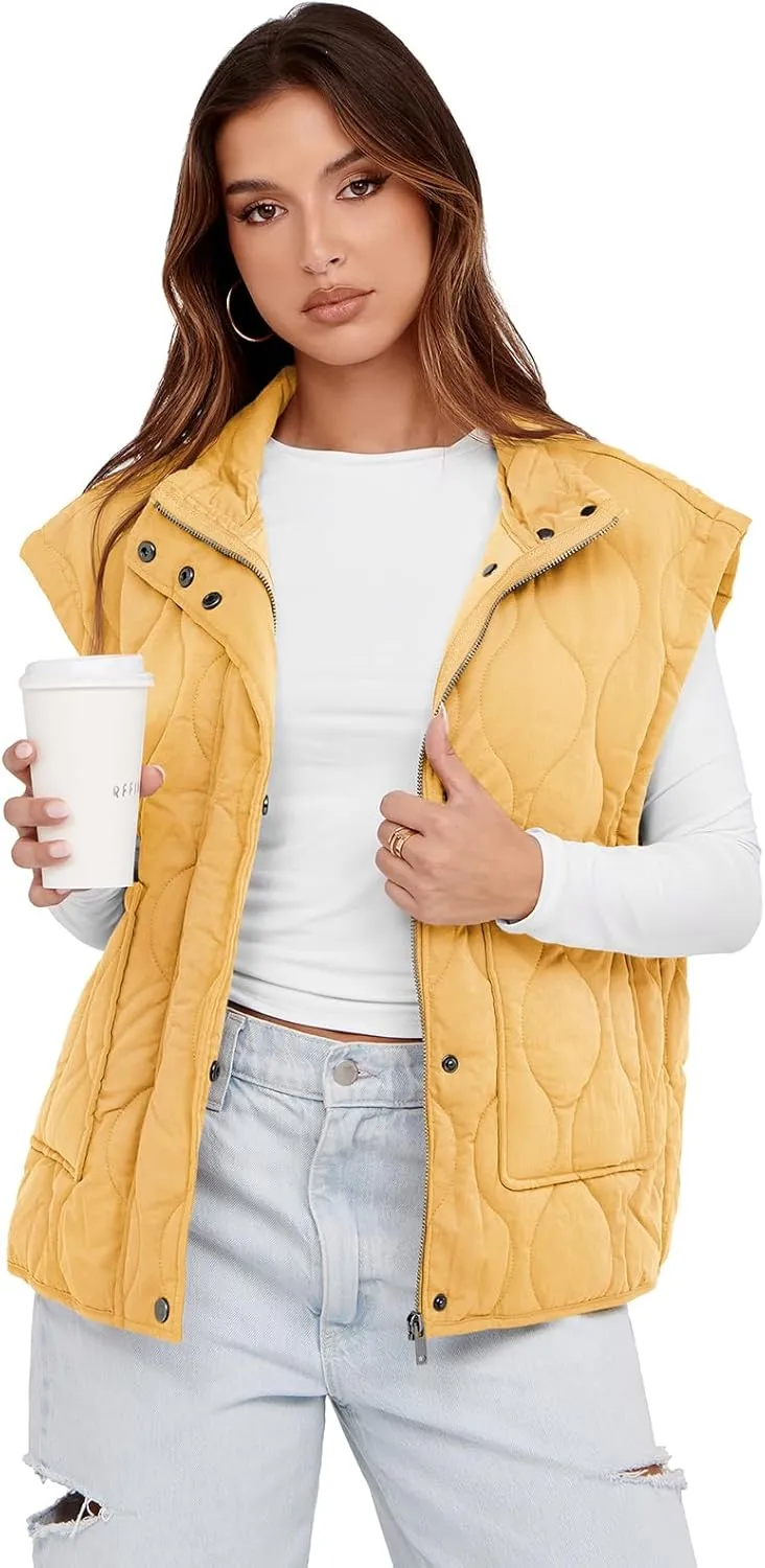 Cicy Bell Womens Quilted Puffer Vest Stand Collar Zip Up Winter Lightweight Padded Gilet Outerwear