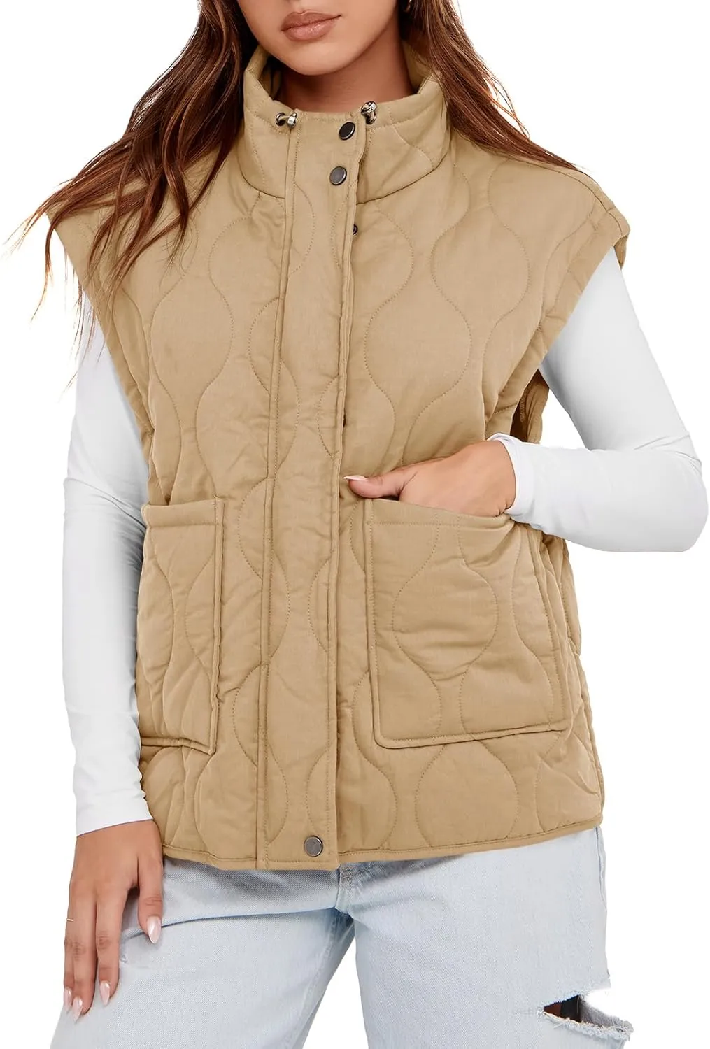 Cicy Bell Womens Quilted Puffer Vest Stand Collar Zip Up Winter Lightweight Padded Gilet Outerwear