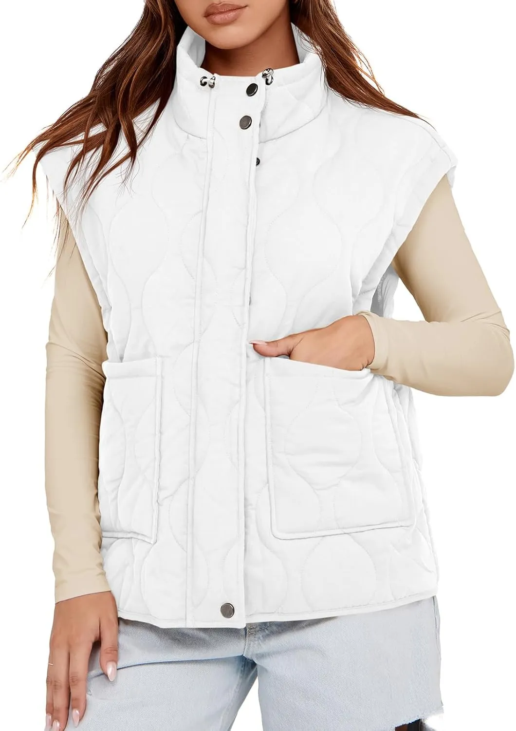 Cicy Bell Womens Quilted Puffer Vest Stand Collar Zip Up Winter Lightweight Padded Gilet Outerwear