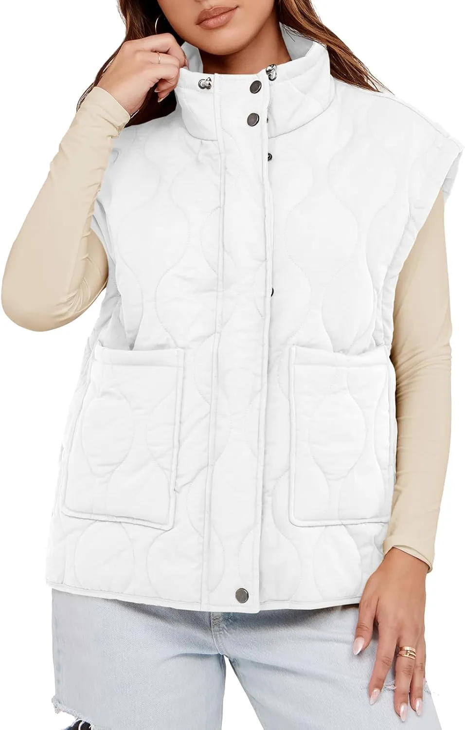 Cicy Bell Womens Quilted Puffer Vest Stand Collar Zip Up Winter Lightweight Padded Gilet Outerwear