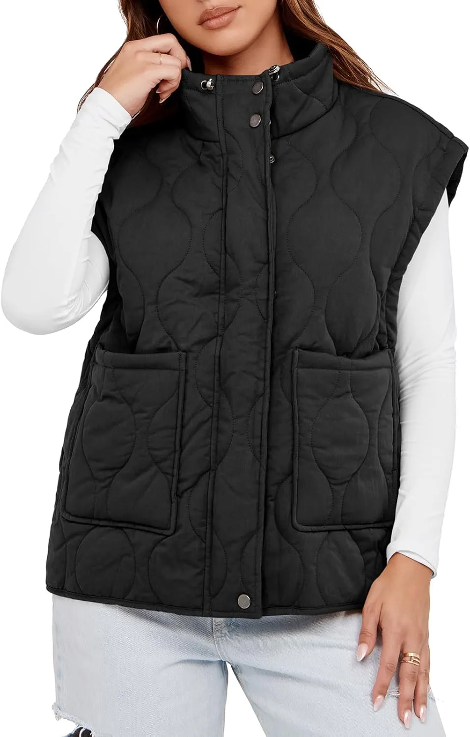 Cicy Bell Womens Quilted Puffer Vest Stand Collar Zip Up Winter Lightweight Padded Gilet Outerwear