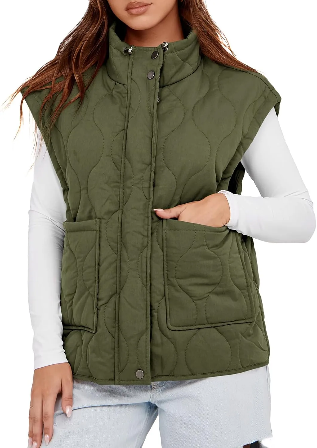 Cicy Bell Womens Quilted Puffer Vest Stand Collar Zip Up Winter Lightweight Padded Gilet Outerwear