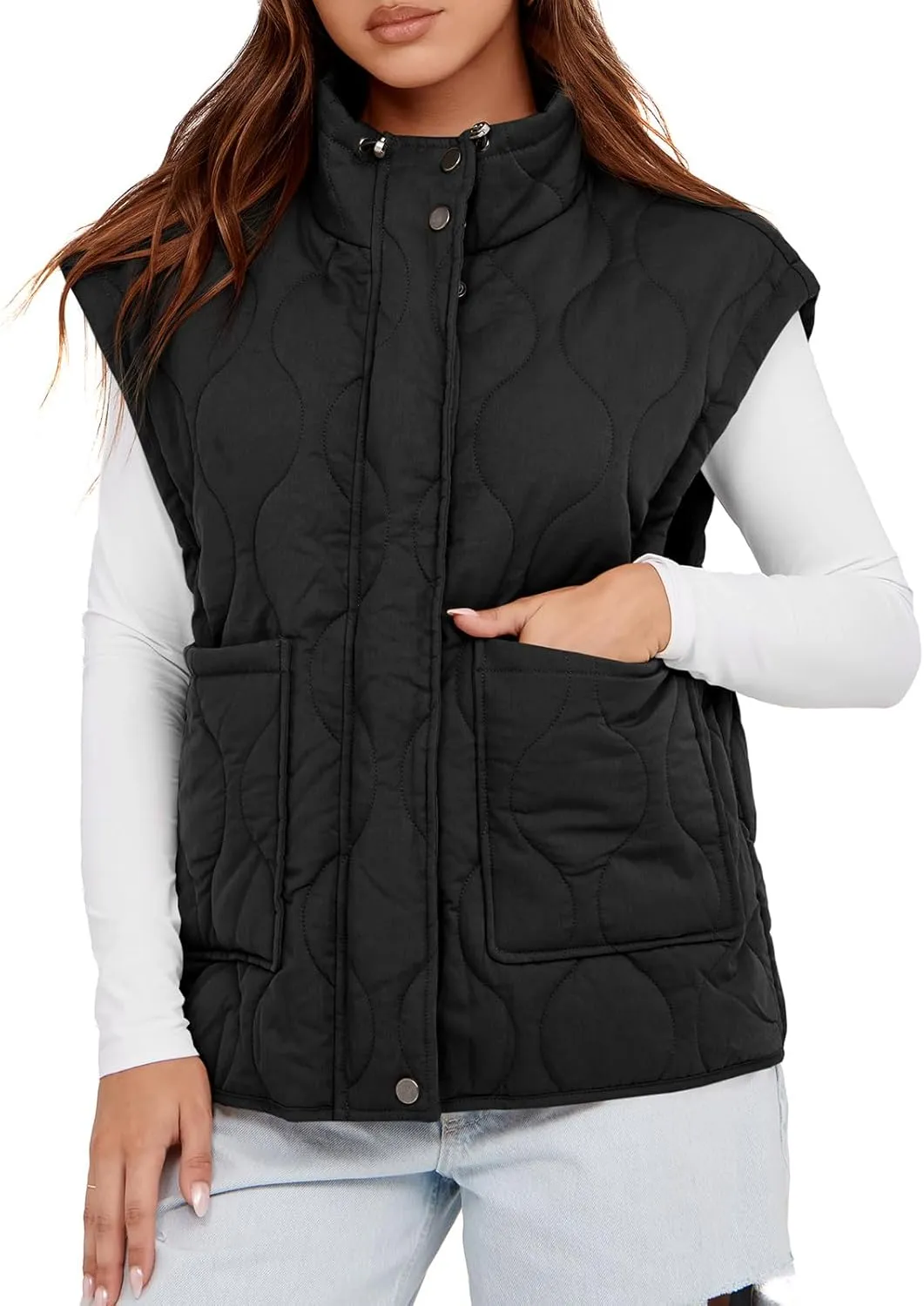 Cicy Bell Womens Quilted Puffer Vest Stand Collar Zip Up Winter Lightweight Padded Gilet Outerwear