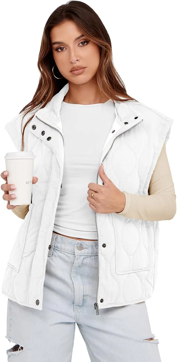 Cicy Bell Womens Quilted Puffer Vest Stand Collar Zip Up Winter Lightweight Padded Gilet Outerwear