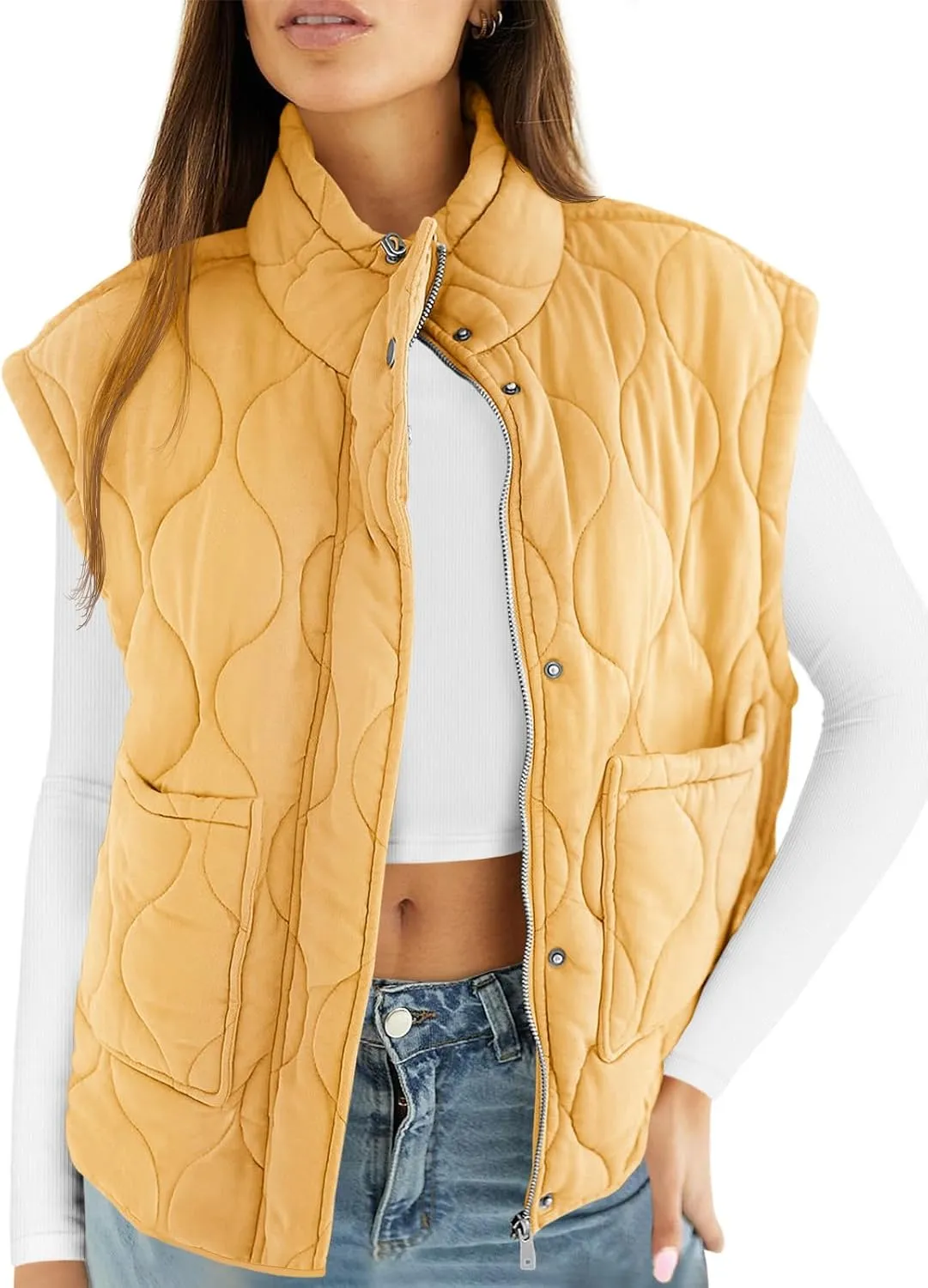 Cicy Bell Womens Quilted Puffer Vest Stand Collar Zip Up Winter Lightweight Padded Gilet Outerwear