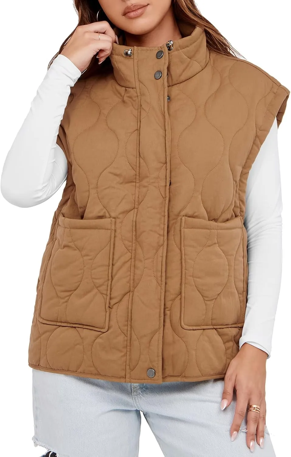Cicy Bell Womens Quilted Puffer Vest Stand Collar Zip Up Winter Lightweight Padded Gilet Outerwear