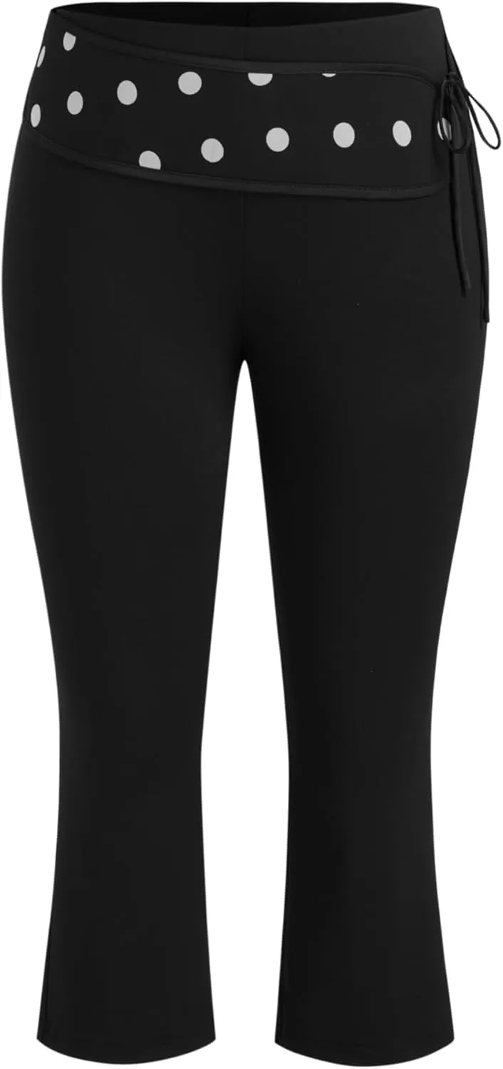 CIDER Leggings for Women Polka Dot Low Waist Capri Leggings Slim Fit Trendy Knotted Leggings Women Casual Pants