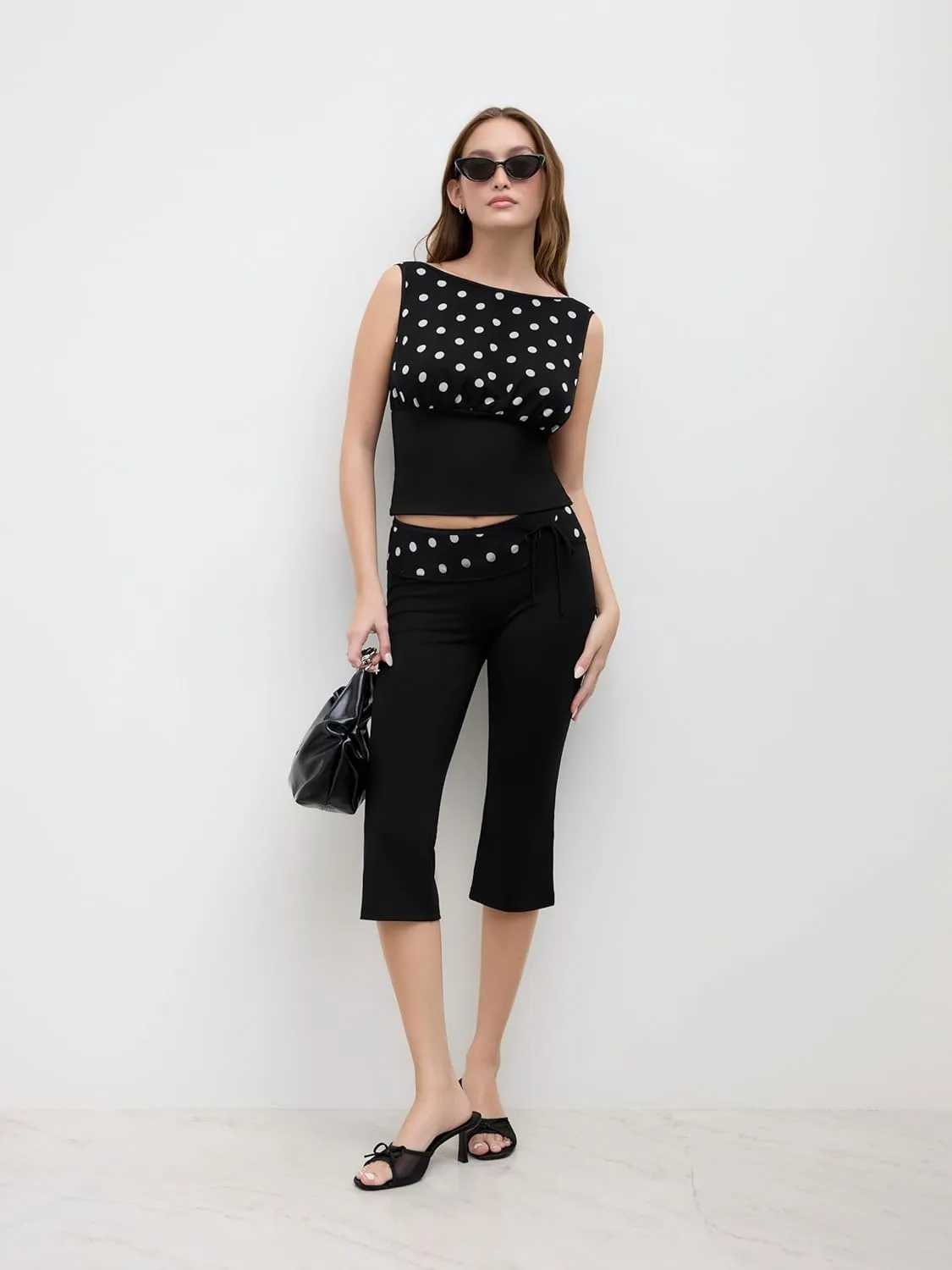 CIDER Leggings for Women Polka Dot Low Waist Capri Leggings Slim Fit Trendy Knotted Leggings Women Casual Pants