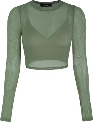 CIDER Womens Sheer Long Sleeve Mesh Crop Top & Tank Top Shirts