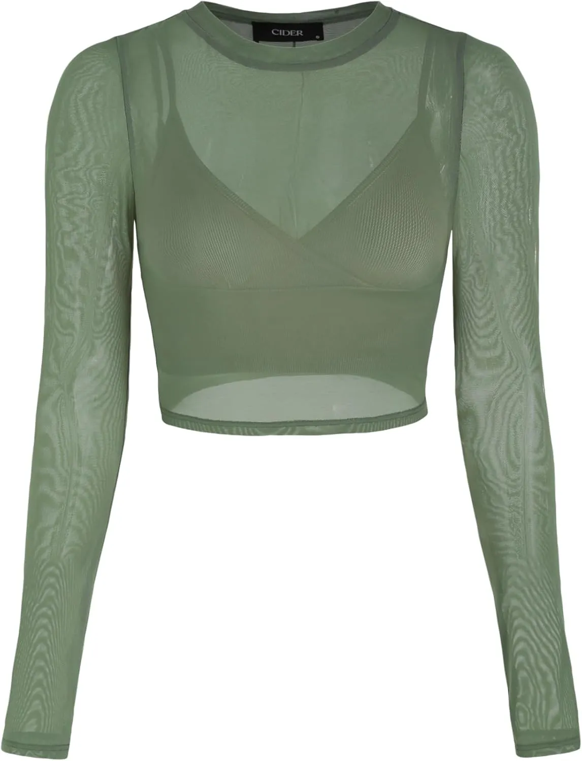CIDER Womens Sheer Long Sleeve Mesh Crop Top & Tank Top Shirts